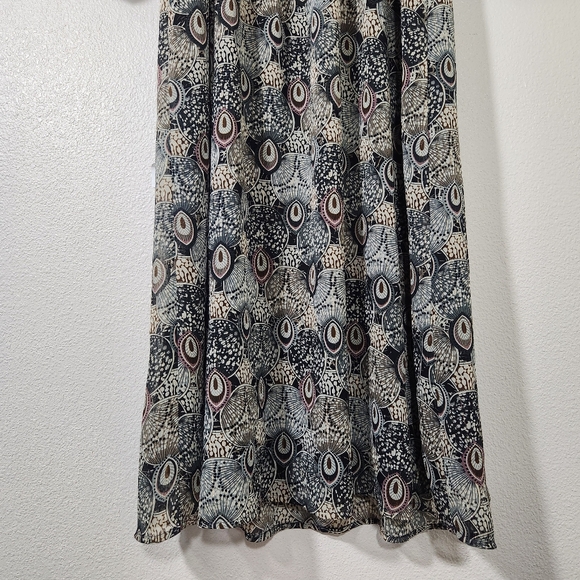 Veronica M Catia Peacock Feather Print Chiffon Smocked Dress L - Picture 14 of 17